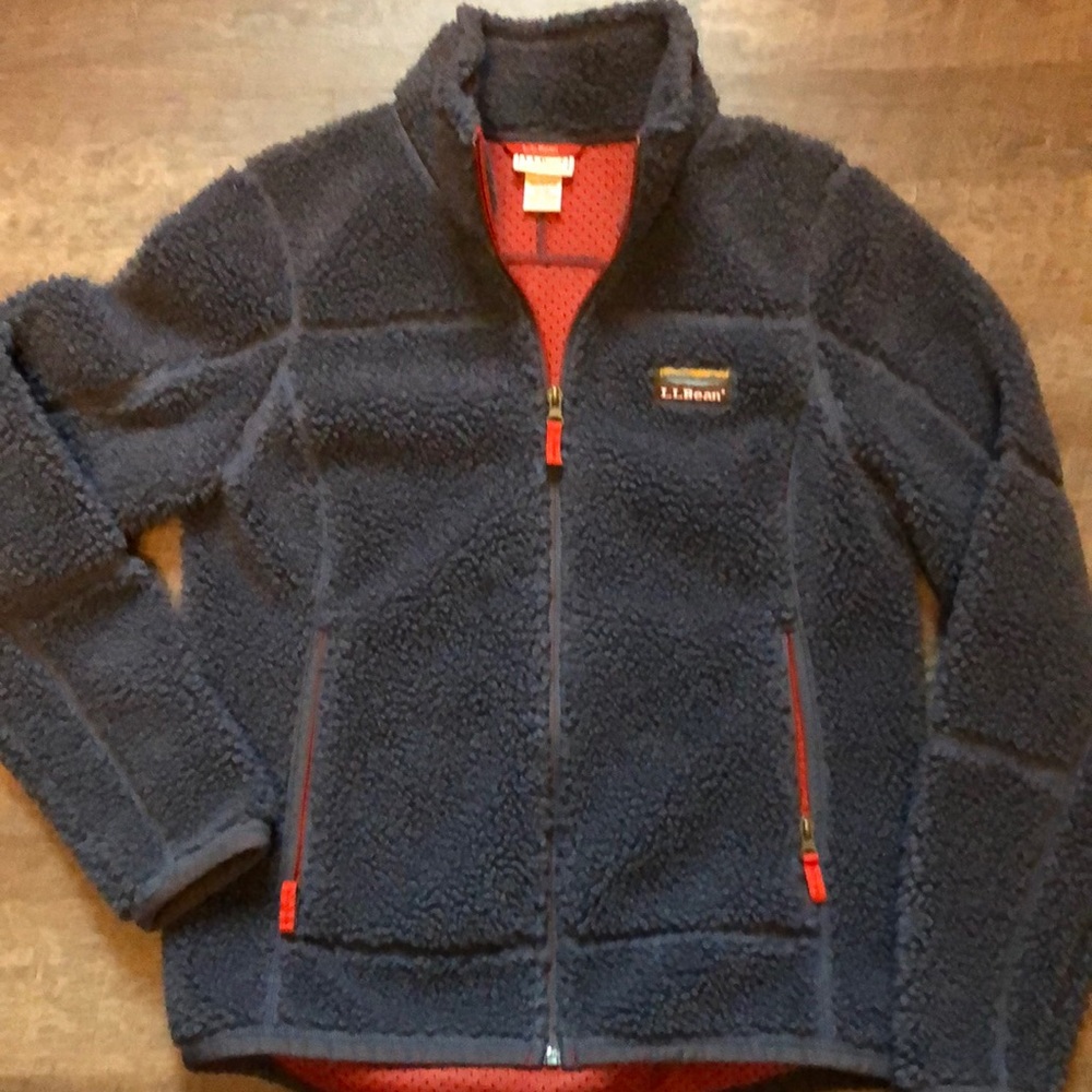 LL Bean Womens Blue Sherpa Zip Fleece Jacket Small Like New